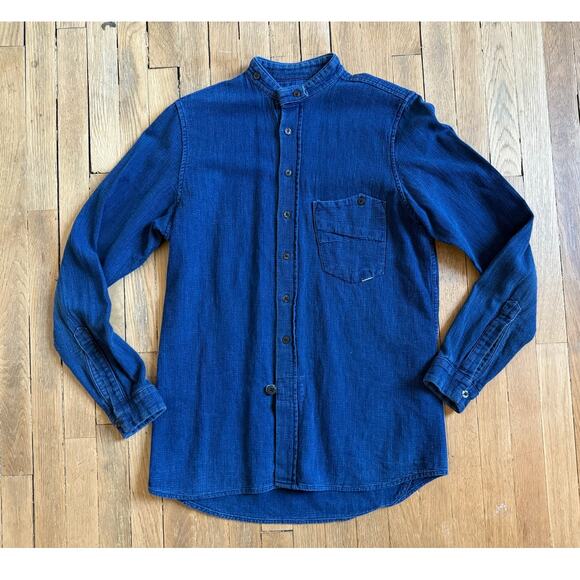 Matias USA Surfari Collarless Denim Blue Woven Shirt Size Small